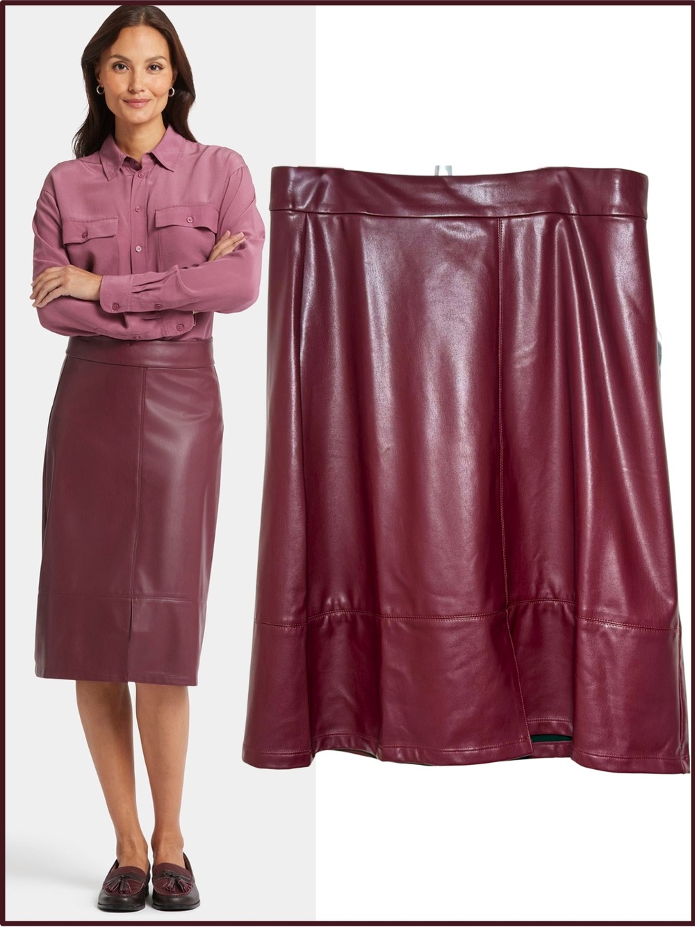 10 - NWT - Burgundy A-Line Faux Leather Skirt - NYDJ